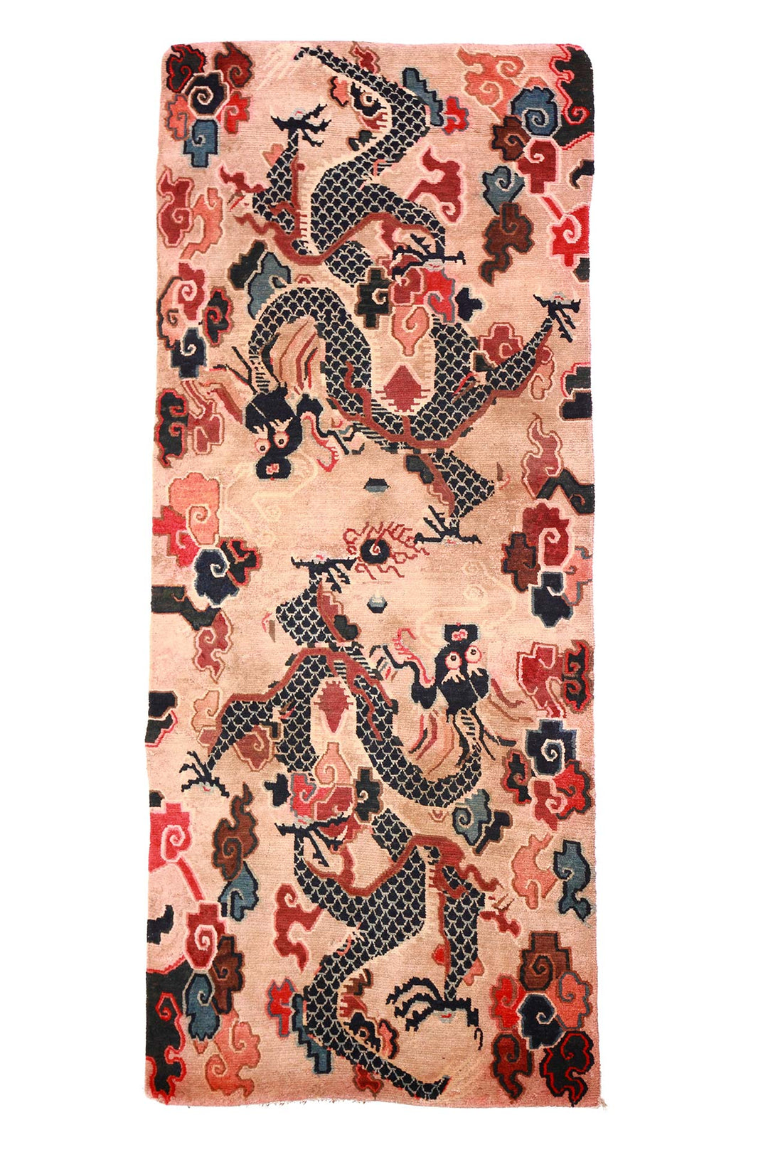 Hand-Knotted Tibetan Khaden Rug | Twin Dragon Cloud Field | Front View