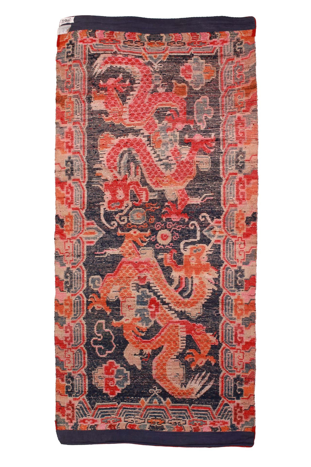 Hand-Knotted Tibetan Khaden Rug | Twin Dragon Motif with Cloud Collar Border | Back View