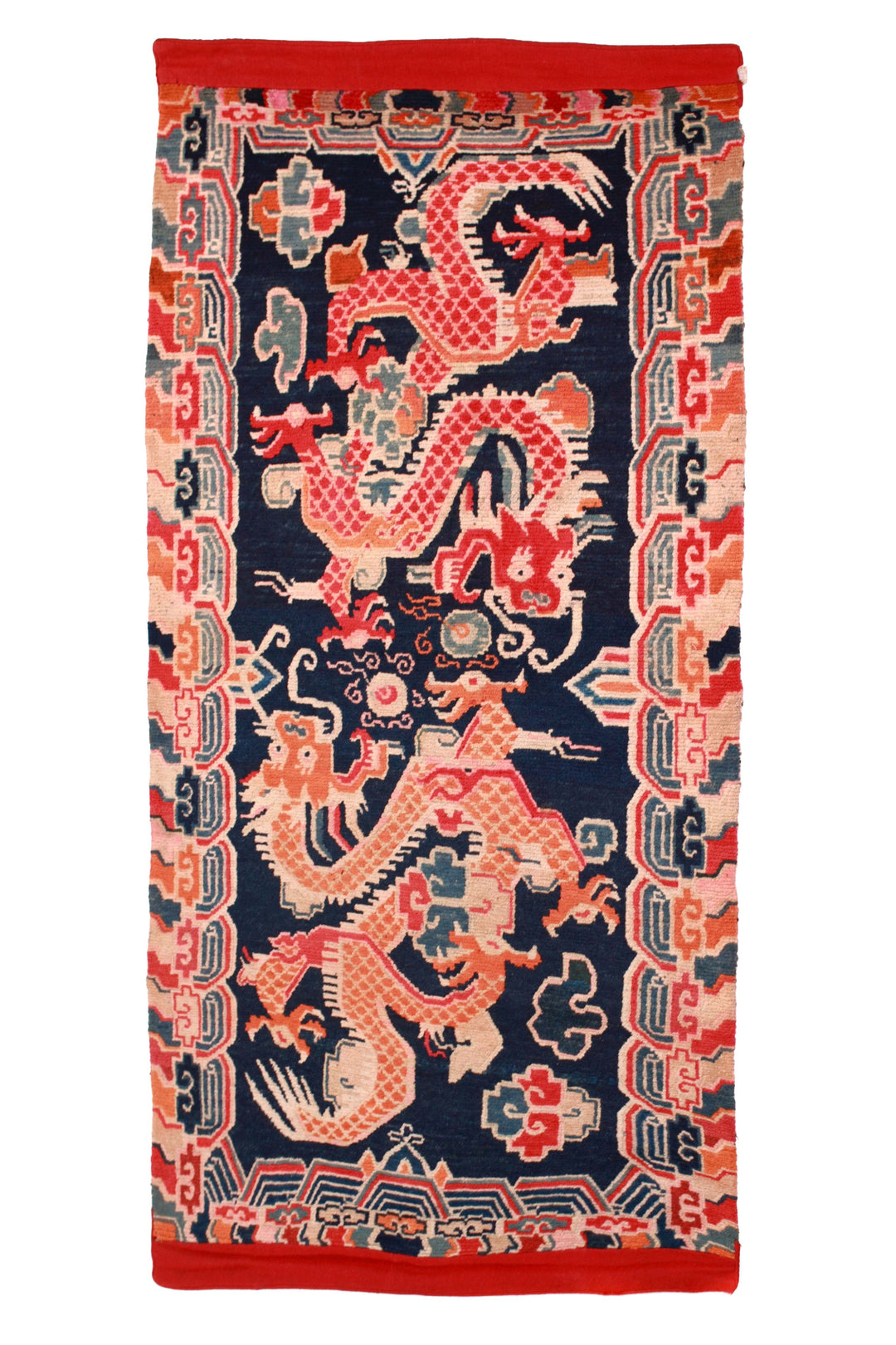 Hand-Knotted Tibetan Khaden Rug | Twin Dragon Motif with Cloud Collar Border | Front View