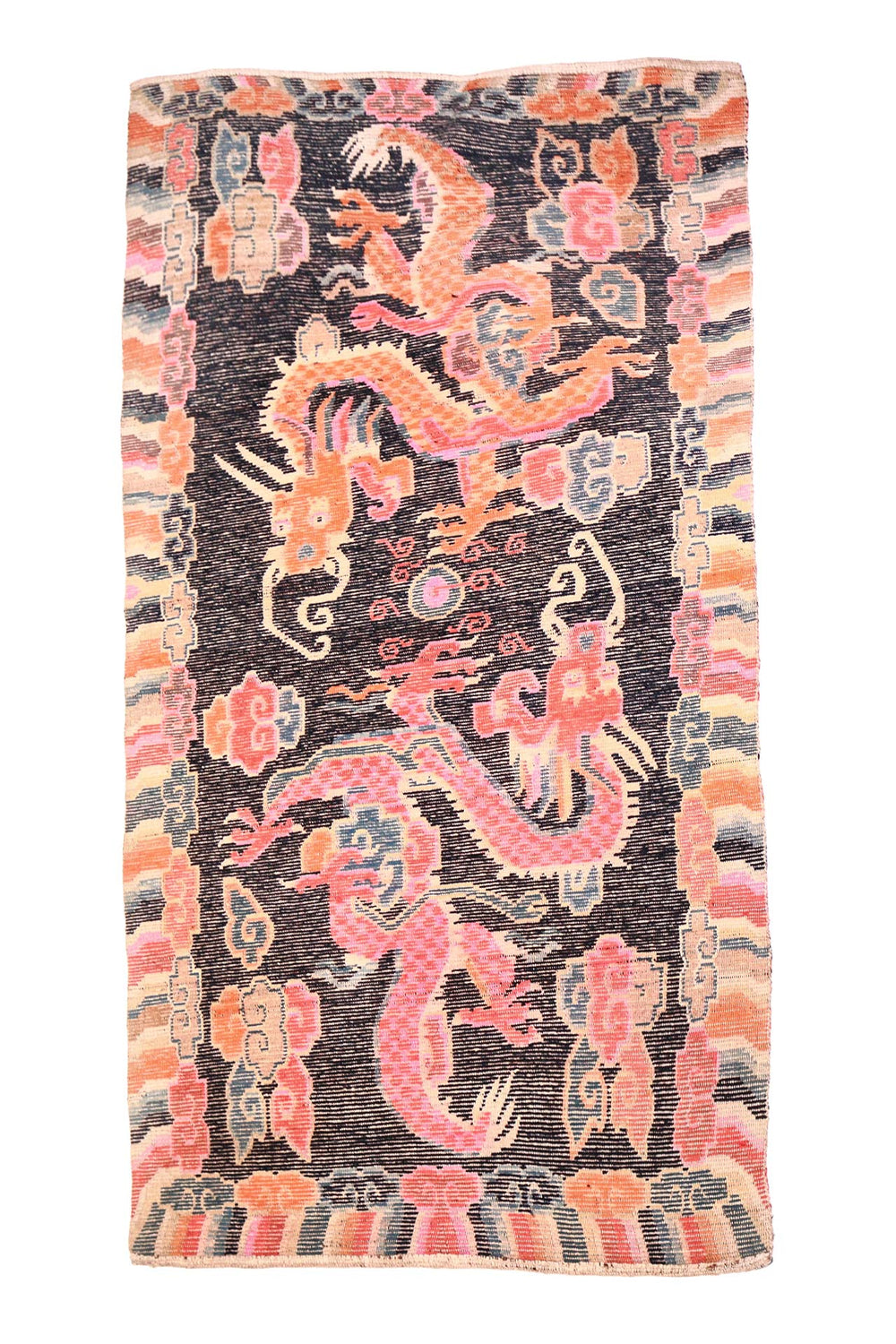 Hand-Knotted Tibetan Khaden Rug | Twin Dragons & Clouds | Back View