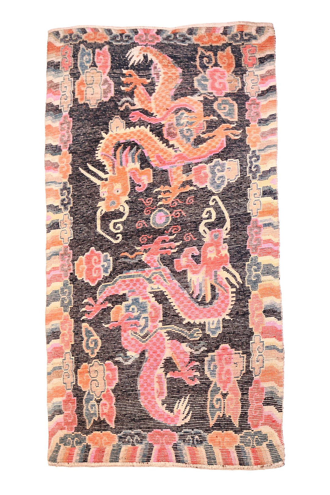 Hand-Knotted Tibetan Khaden Rug | Twin Dragons &amp; Clouds | Back View