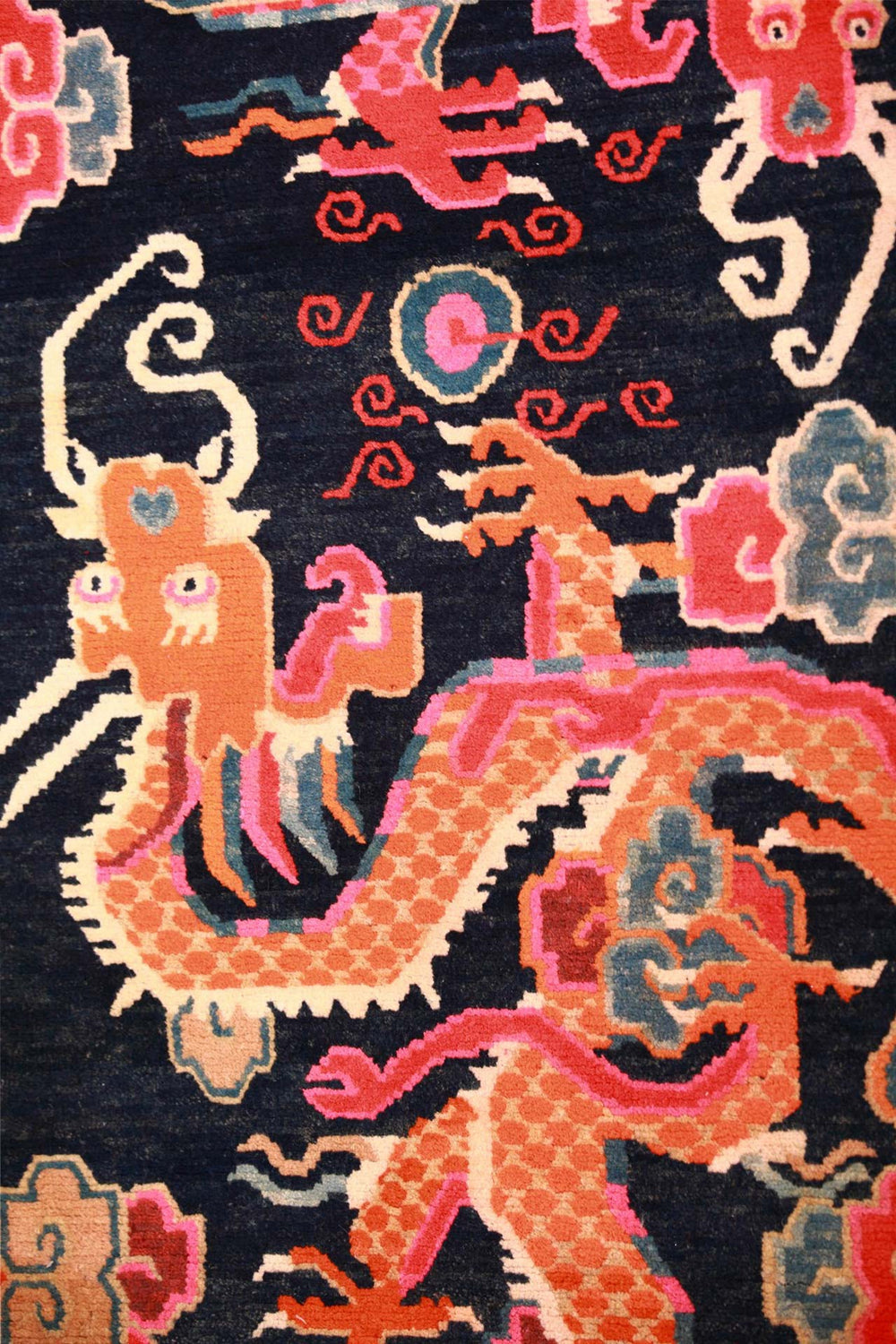 Hand-Knotted Tibetan Khaden Rug | Twin Dragons & Clouds | Detail View