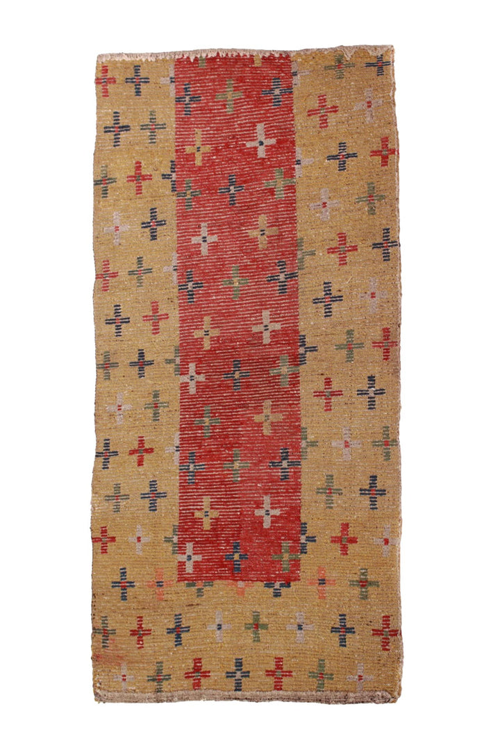 Hand-Knotted Tibetan Khaden Rug | Vermilion Cross Panel | Back View