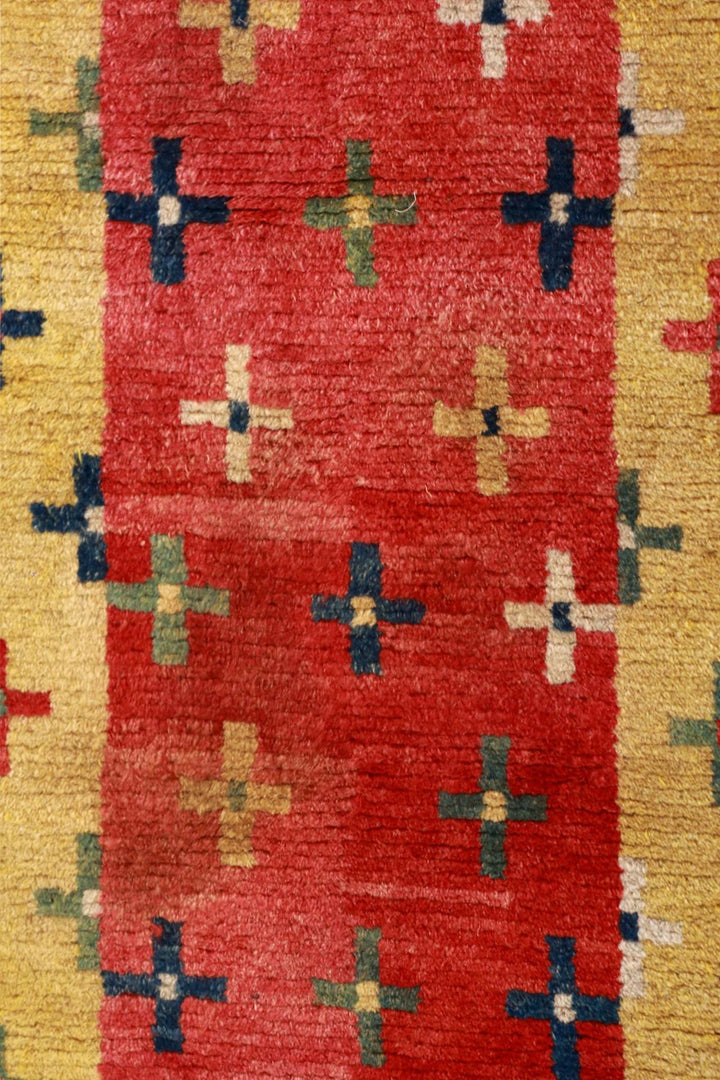 Hand-Knotted Tibetan Khaden Rug | Vermilion Cross Panel | Detail View