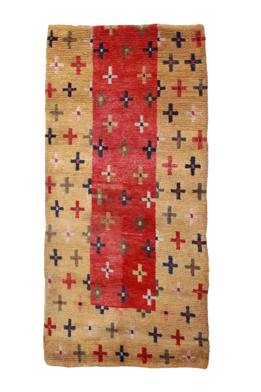 Hand-Knotted Tibetan Khaden Rug | Vermilion Cross Panel | Front View