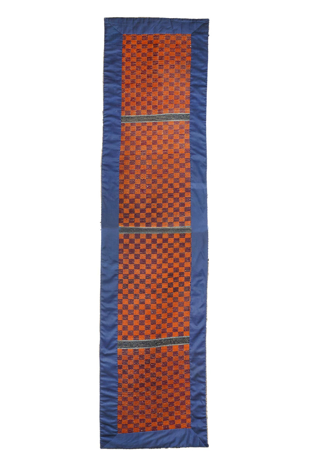 Hand-Knotted Tibetan Runner | Checkerboard Panel Field | Back View