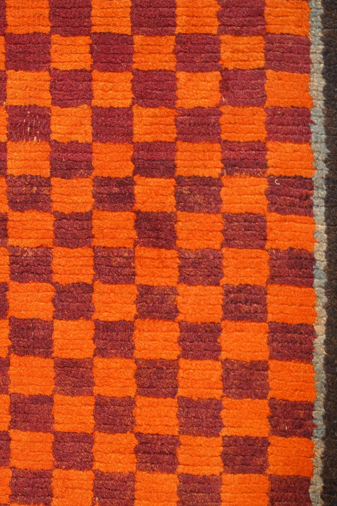 Hand-Knotted Tibetan Runner | Checkerboard Panel Field | Detail View