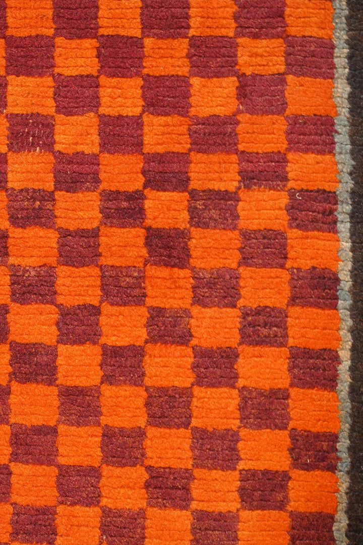 Hand-Knotted Tibetan Runner | Checkerboard Panel Field | Detail View