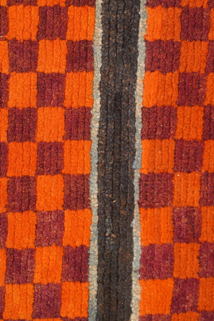 Hand-Knotted Tibetan Runner | Checkerboard Panel Field | Detail View