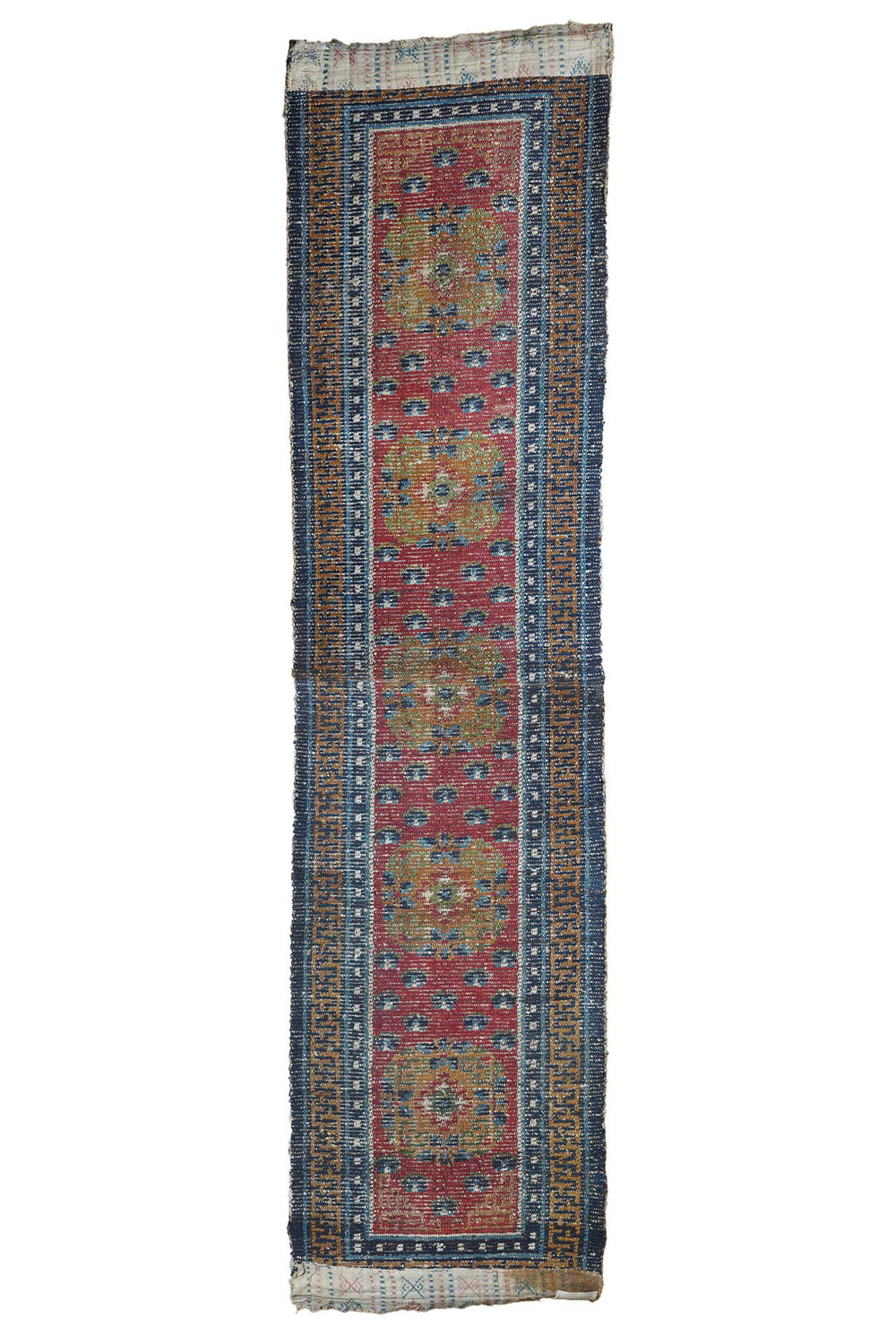 Hand-Knotted Tibetan Runner | Medallion Axis with Rosette Field | Back View