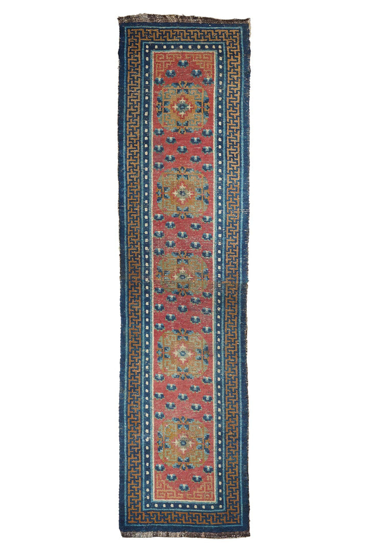 Hand-Knotted Tibetan Runner | Medallion Axis with Rosette Field | Front View