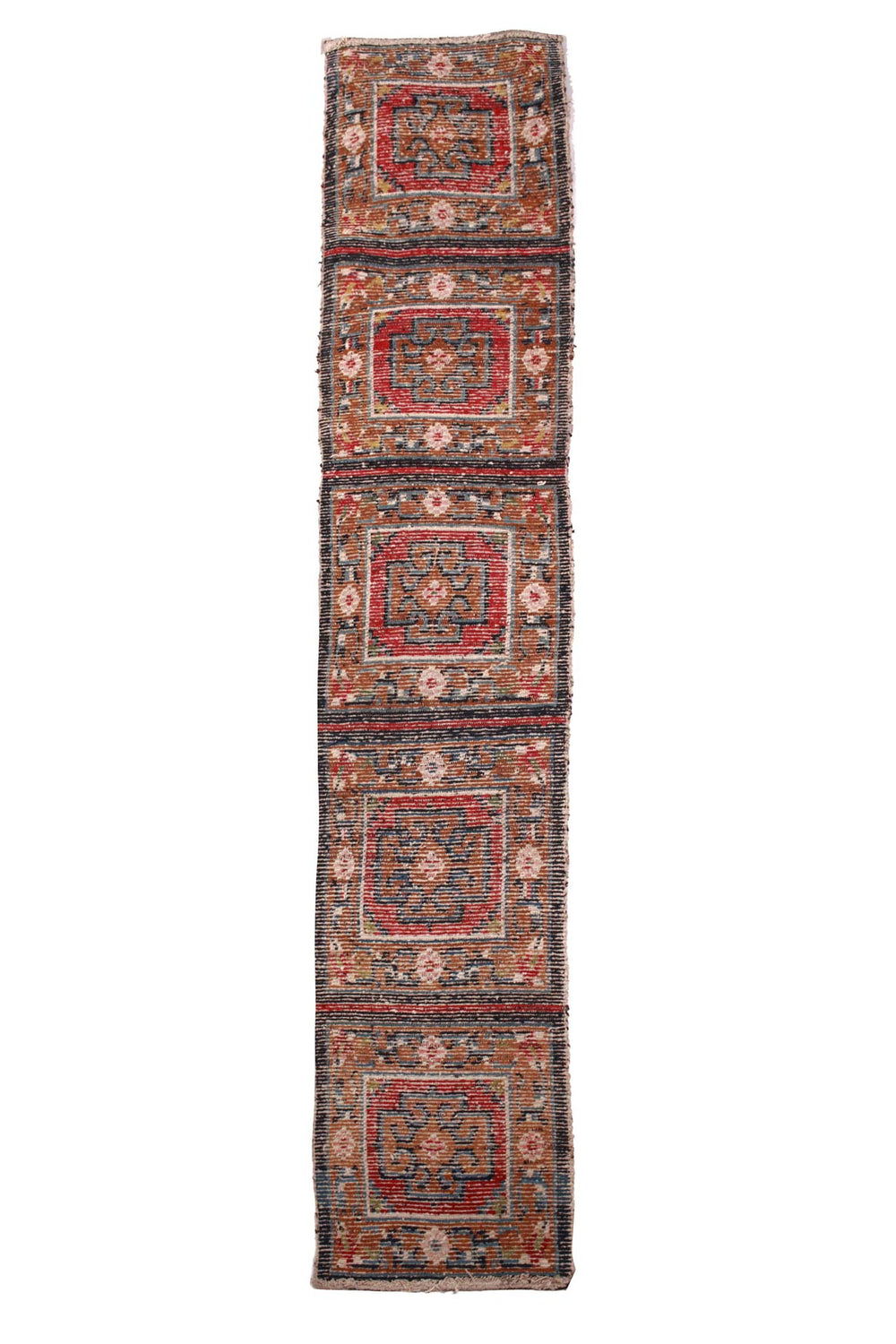 Hand-Knotted Tibetan Runner | Medallion Panel with Geometric Guard Borders | Front View | Back View