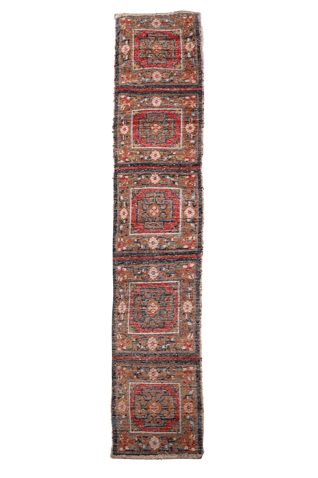 Hand-Knotted Tibetan Runner | Medallion Panel with Geometric Guard Borders | Front View | Back View