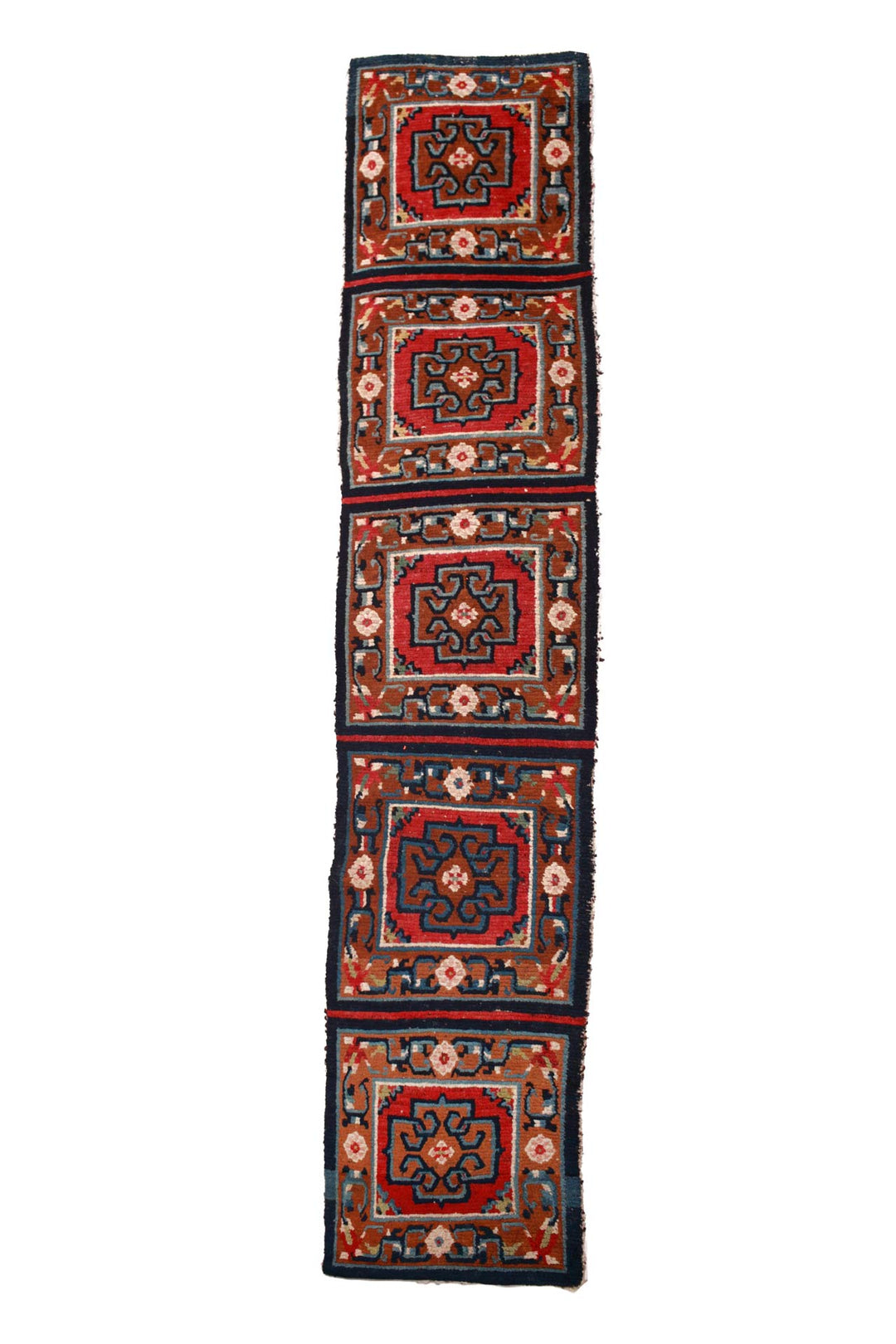 Hand-Knotted Tibetan Runner | Medallion Panel with Geometric Guard Borders | Front View