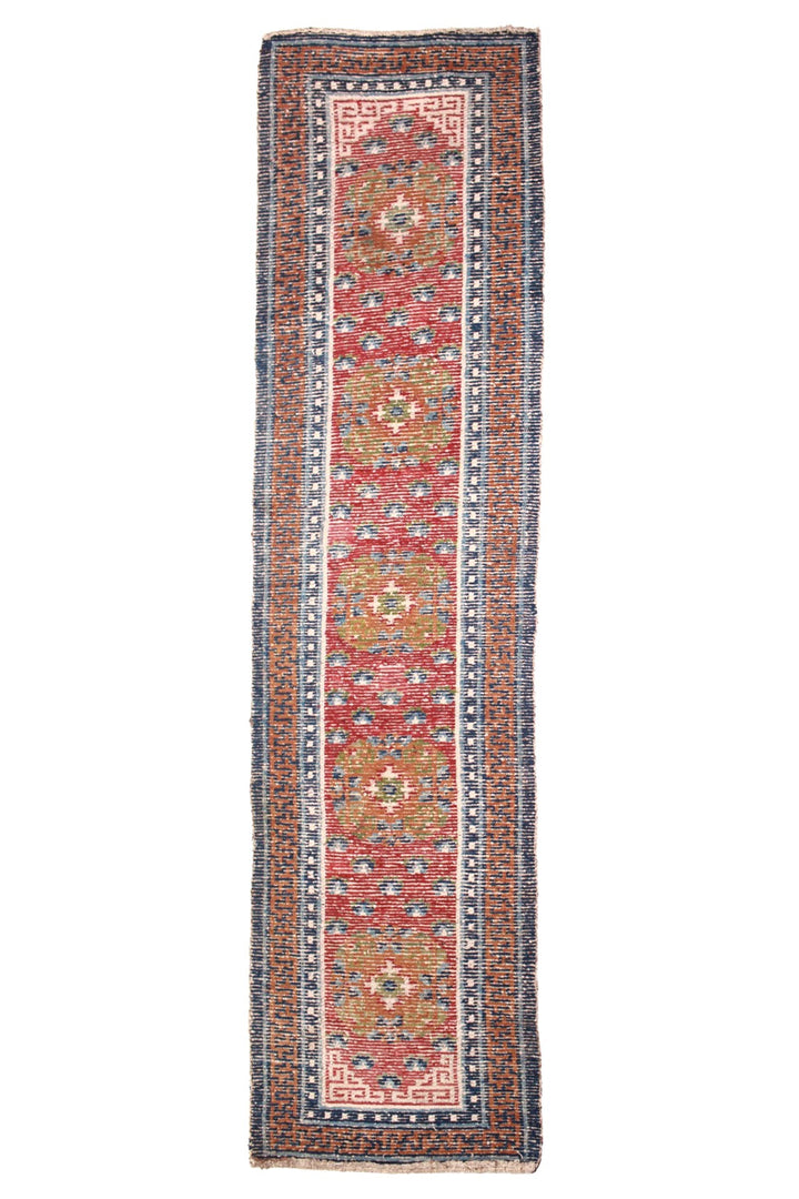 Hand-Knotted Tibetan Runner | Red Cloud Medallions | Back View