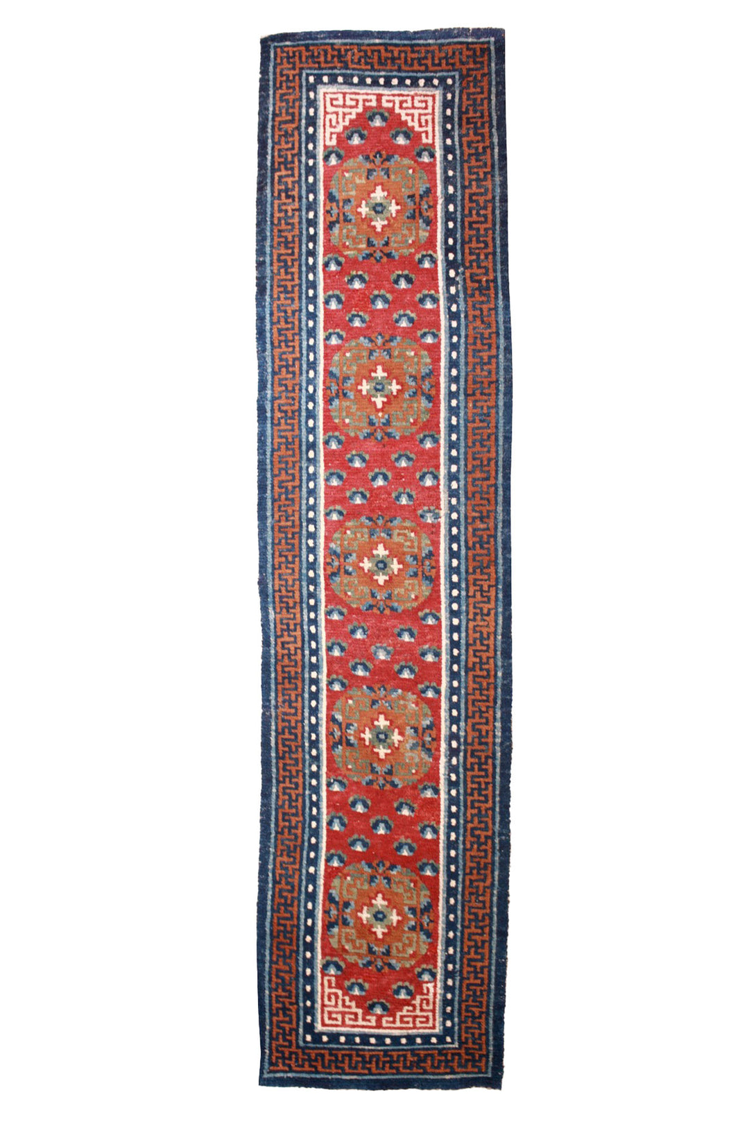 Hand-Knotted Tibetan Runner | Red Cloud Medallions | Front View