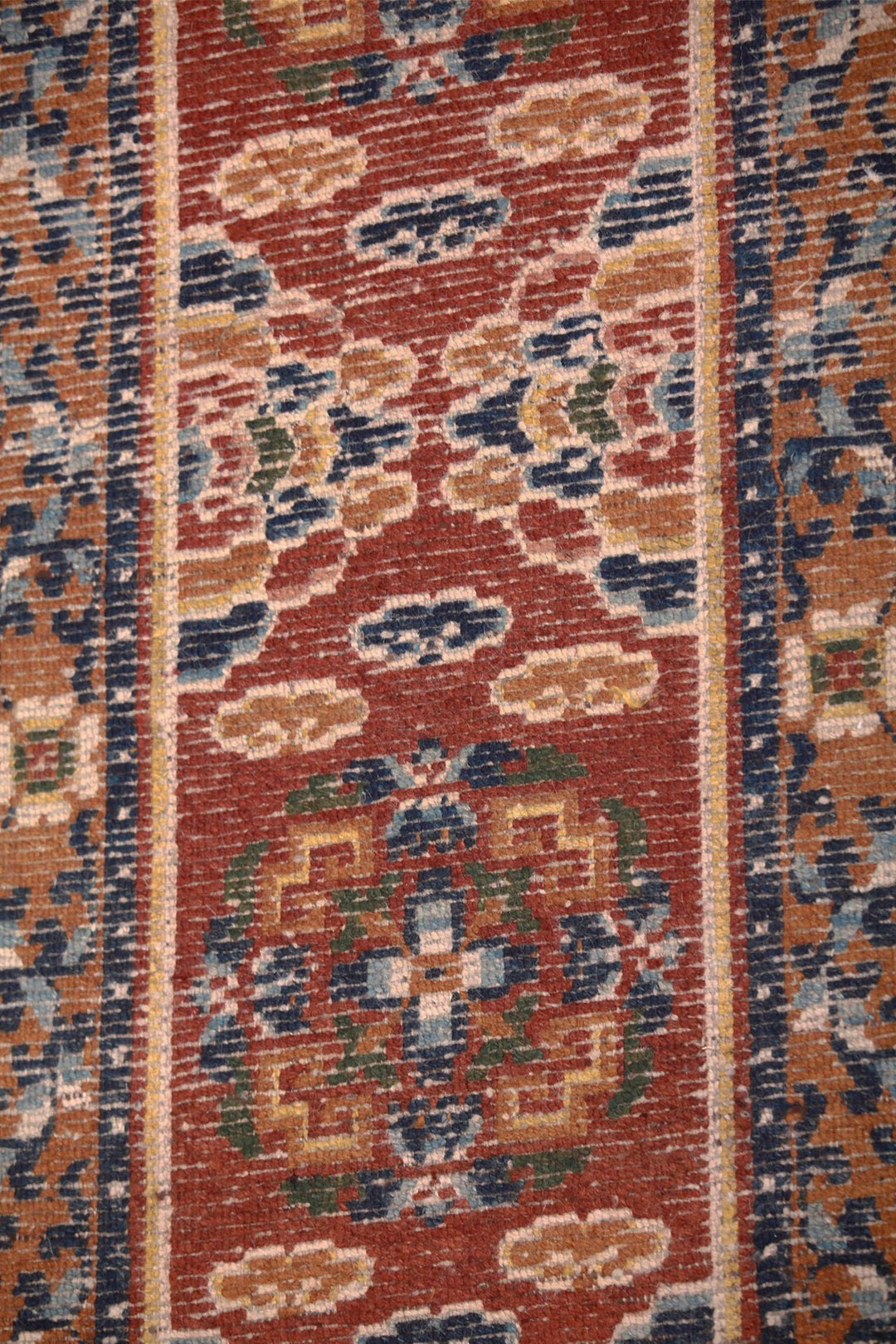 Hand-Knotted Tibetan Runner | Rust Cloud Trellis | Detail View