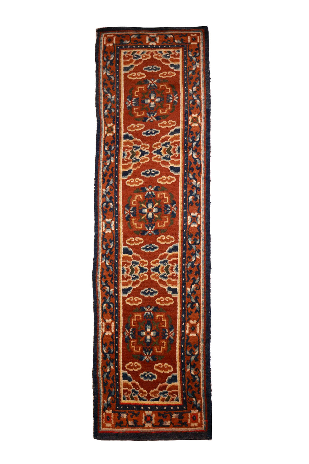 Hand-Knotted Tibetan Runner | Rust Cloud Trellis | Front View