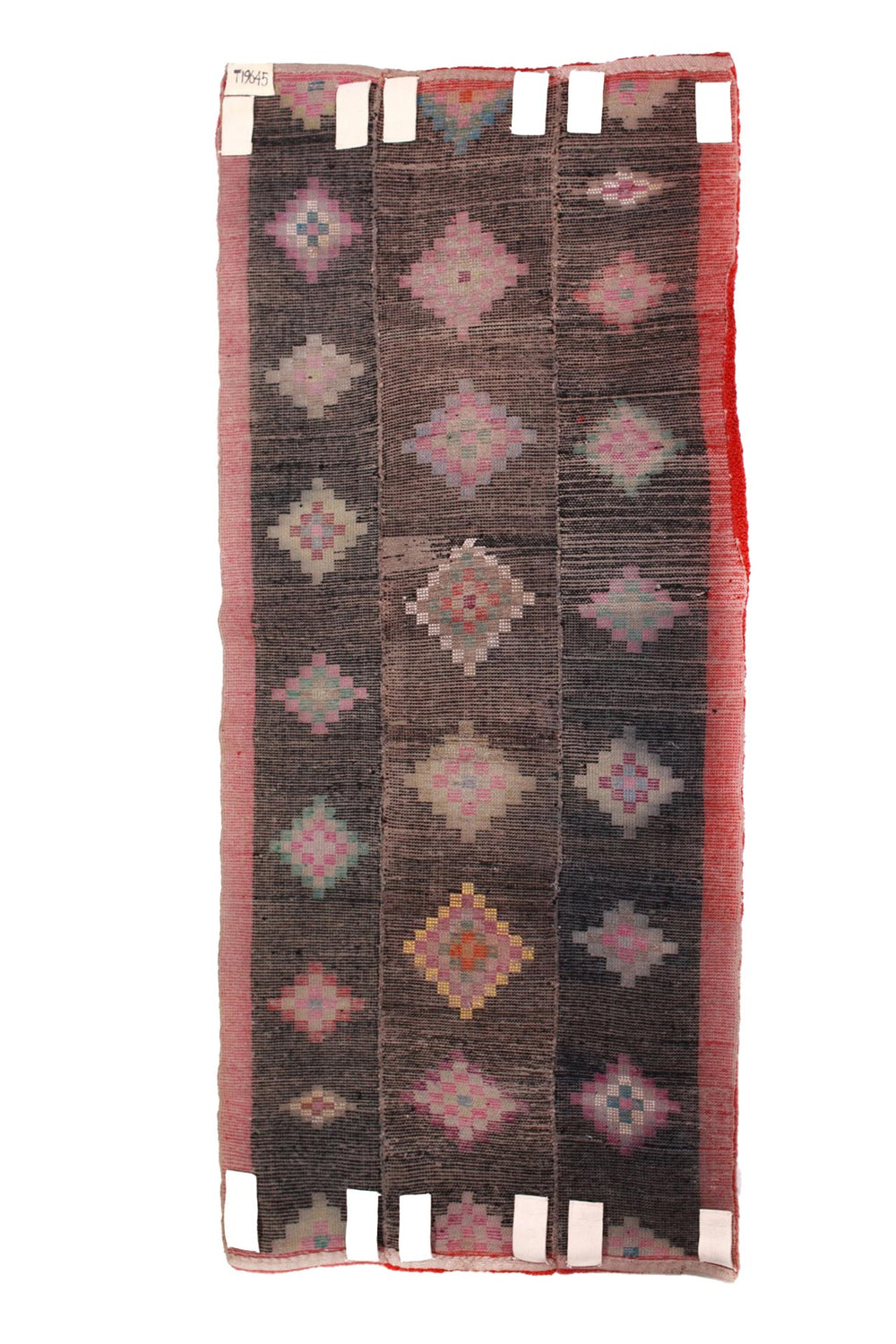 Hand-Knotted Tibetan Tsutruk Rug | Midnight Pastel Diamonds | Back View