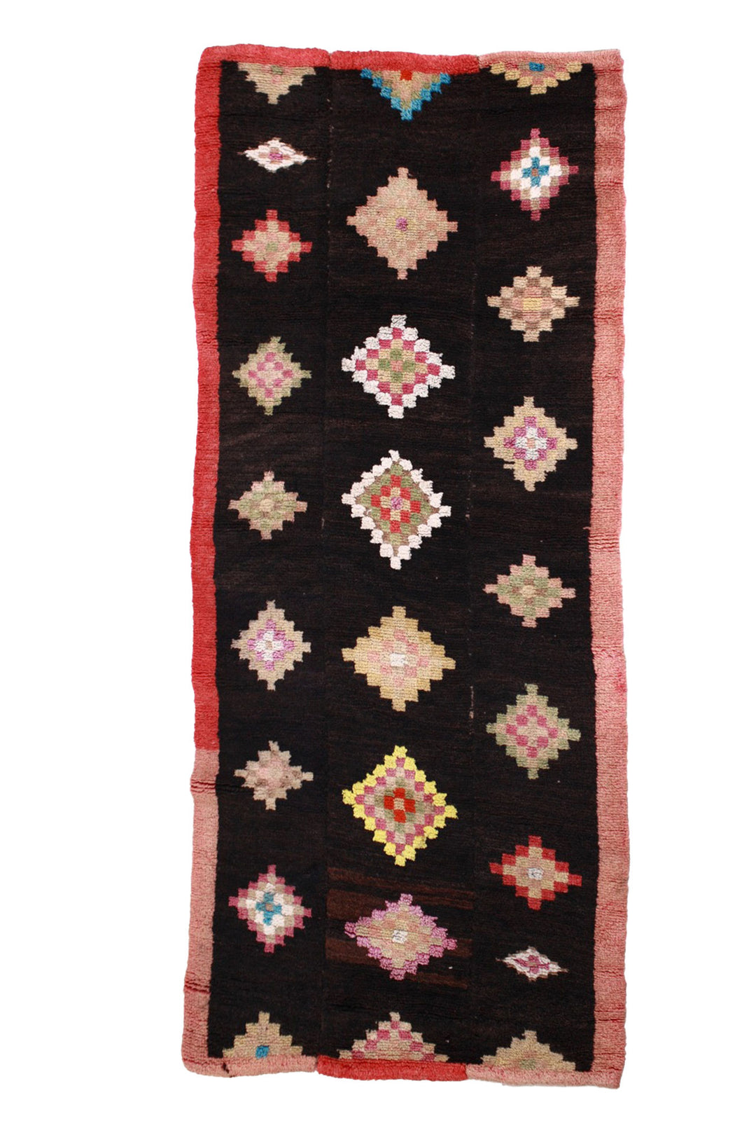 Hand-Knotted Tibetan Tsutruk Rug | Midnight Pastel Diamonds | Front View