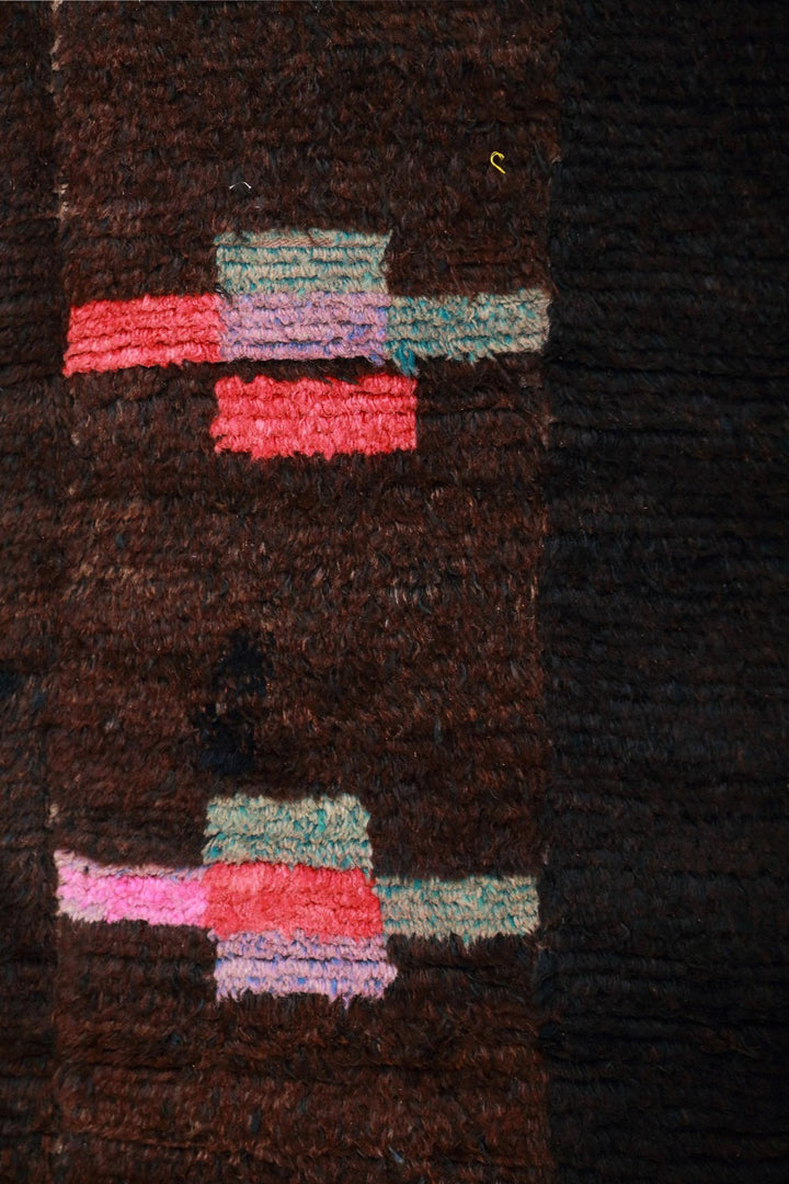 Hand-Knotted Tibetan Tsutruk Rug | Midnight Stripe Crosses | Detail View
