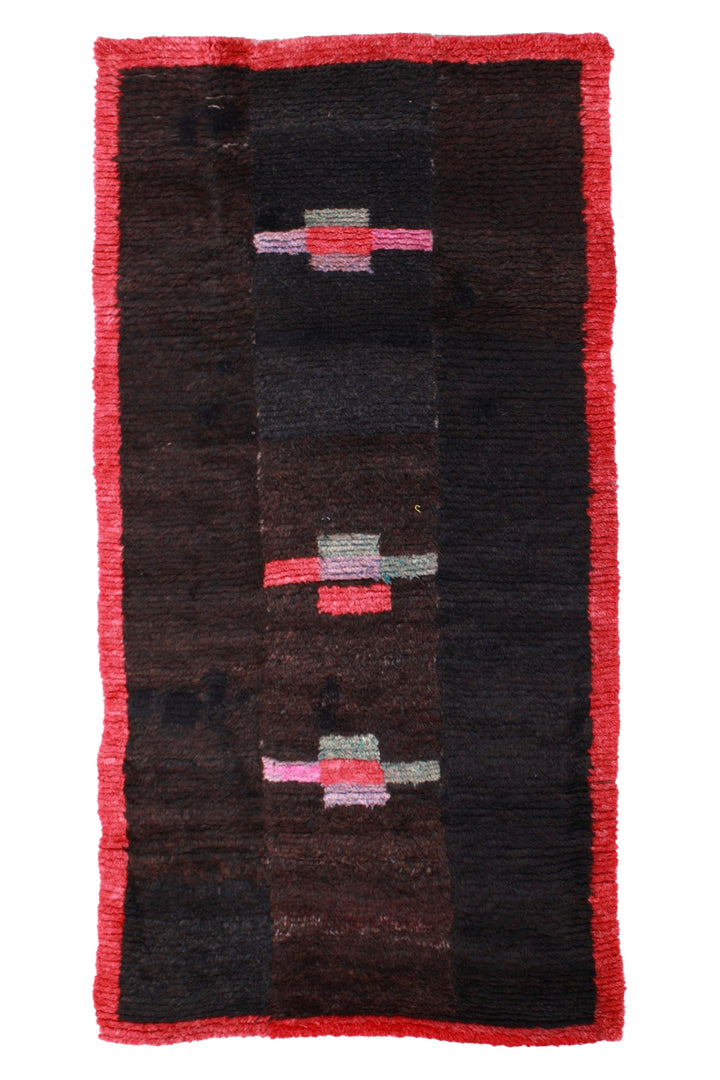 Hand-Knotted Tibetan Tsutruk Rug | Midnight Stripe Crosses | Front View
