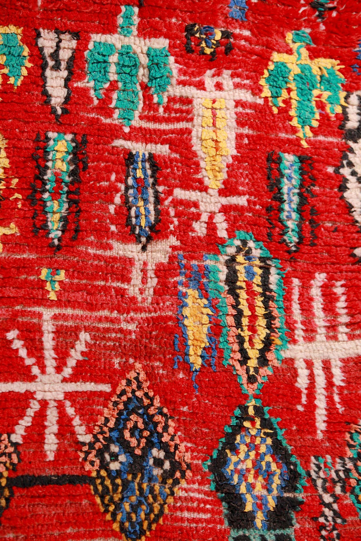 Moroccan Rug | Berber Red Geometric Talisman Tapestry | Detail View