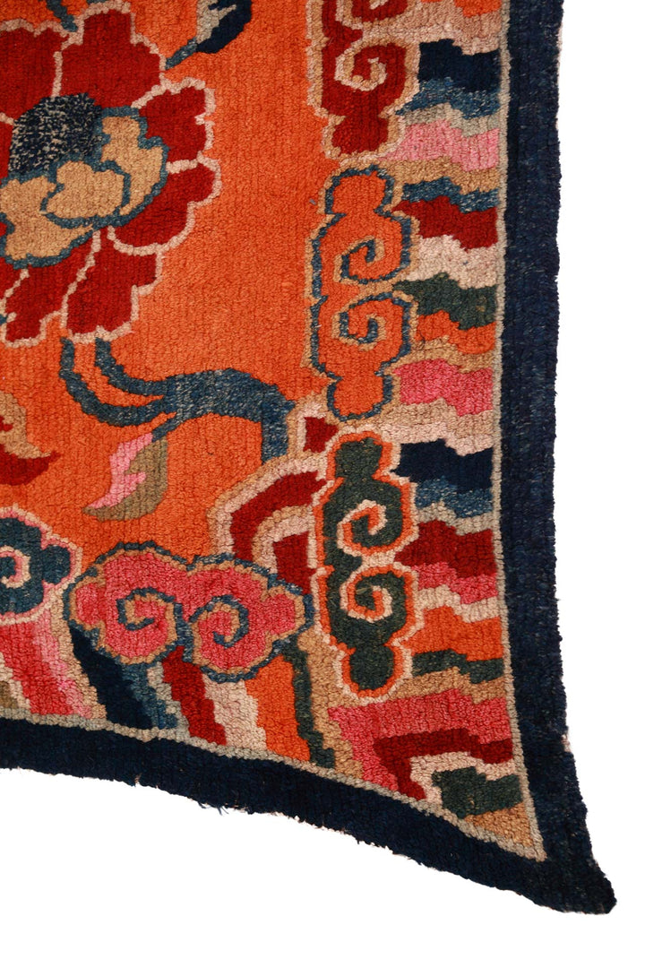 Tibetan Horse Blanket | Cinnabar Floral Scrolls | Detail View
