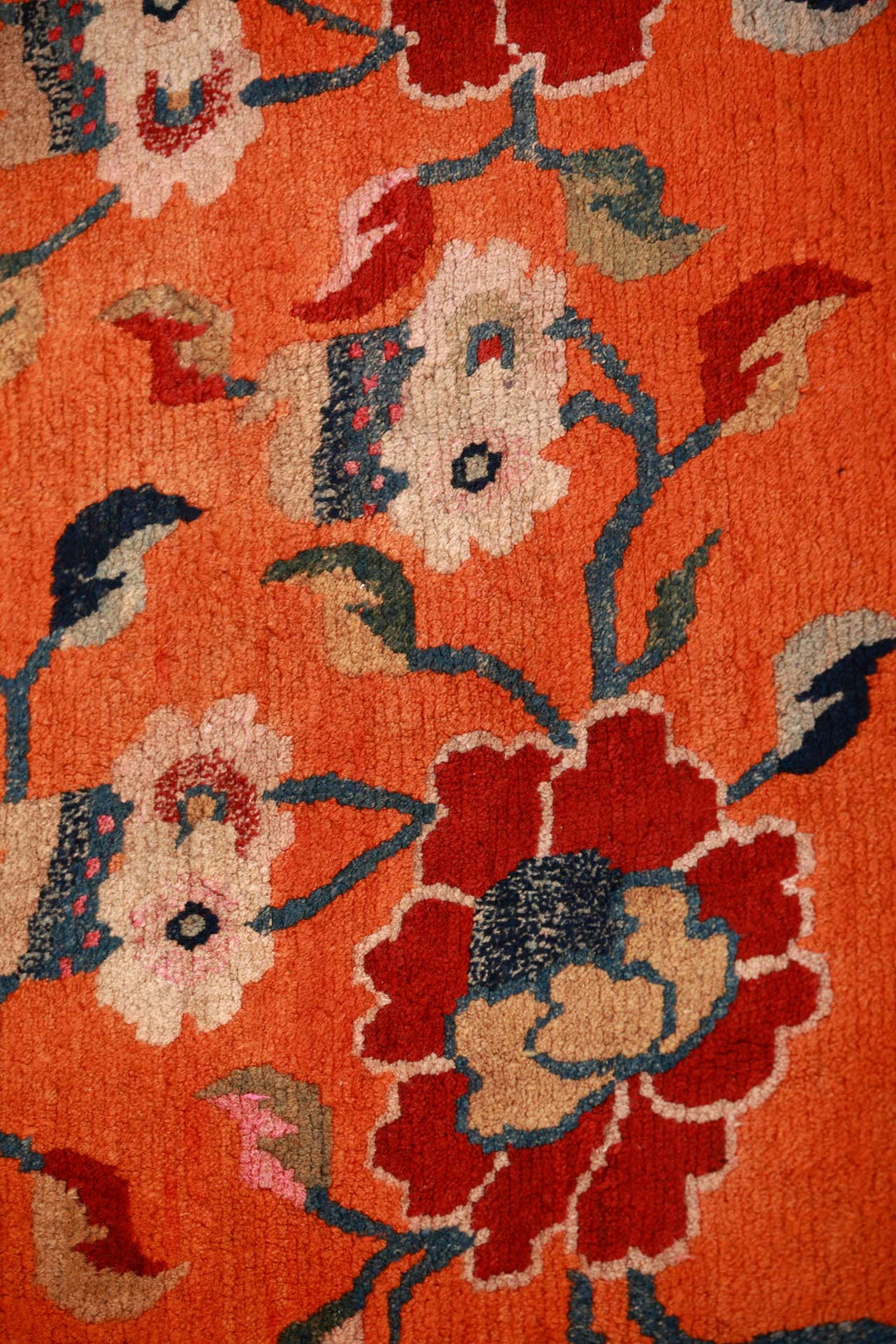 Tibetan Horse Blanket | Cinnabar Floral Scrolls | Detail View
