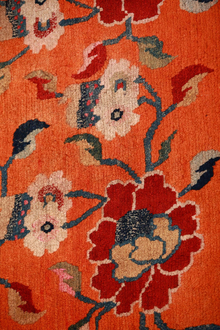 Tibetan Horse Blanket | Cinnabar Floral Scrolls | Detail View