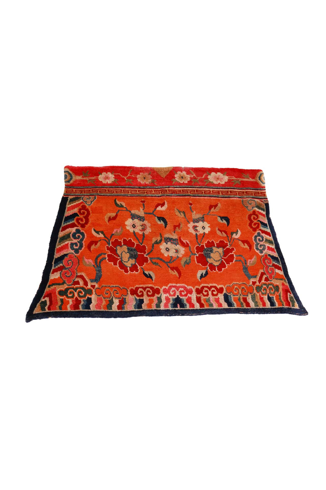 Tibetan Horse Blanket | Cinnabar Floral Scrolls | Front View