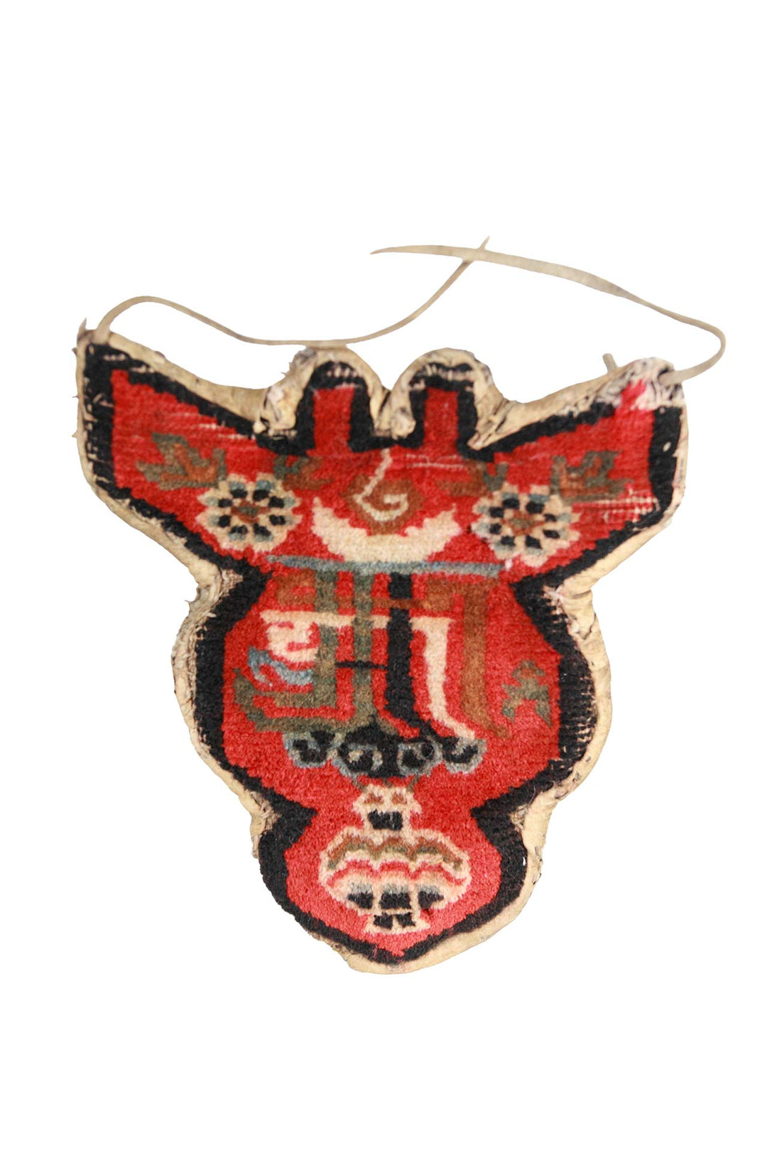 Tibetan Horse Mask Takyab | Cinnabar Anthropomorphic Headdress | Front View