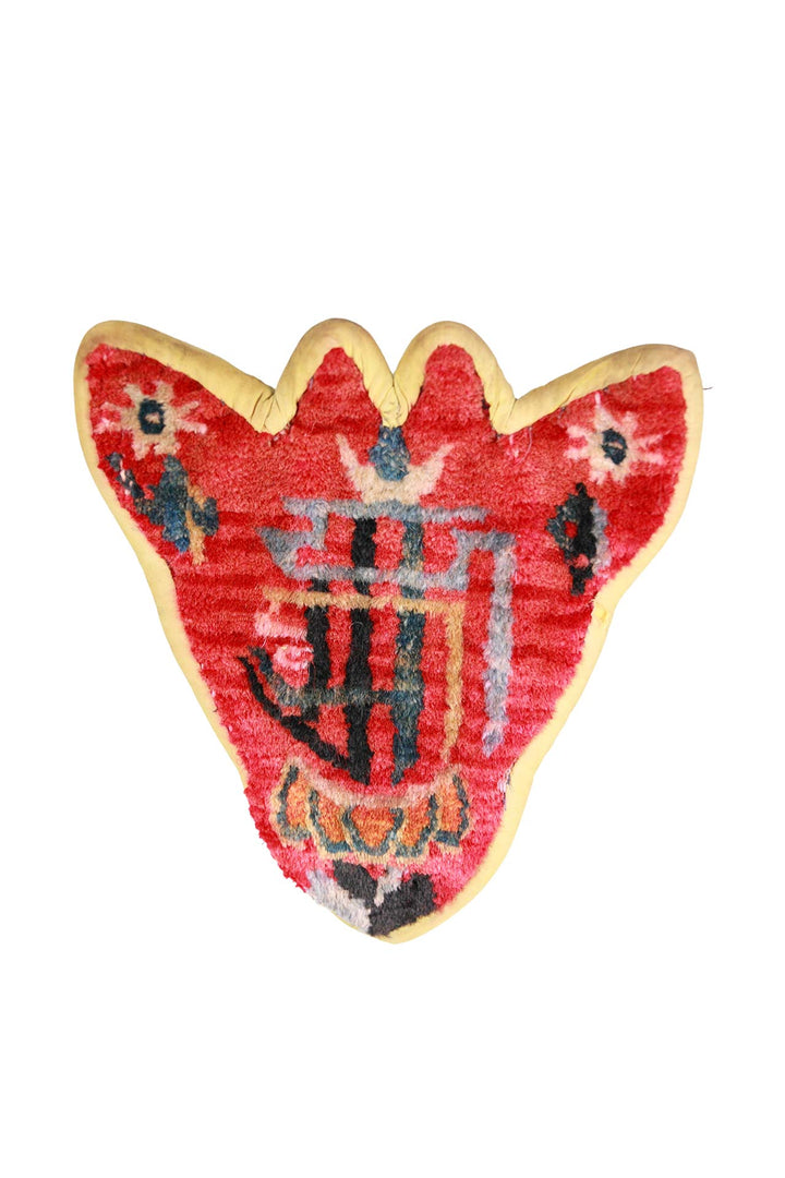 Tibetan Horse Mask Takyab | Red Lobed Auspicious Emblem | Front View