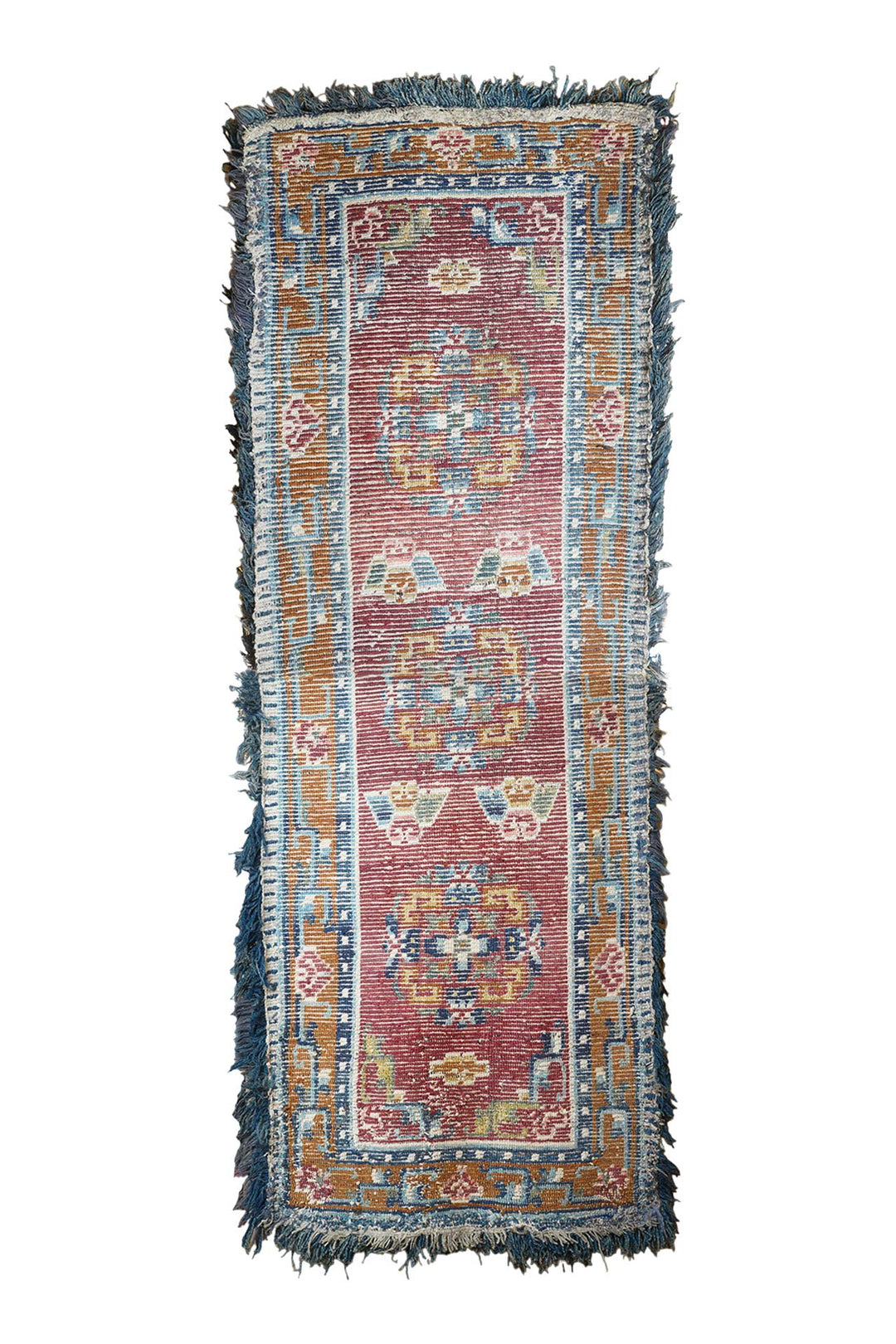 Tibetan Monastery Runner | Coral Red Floral Medallions | Back View