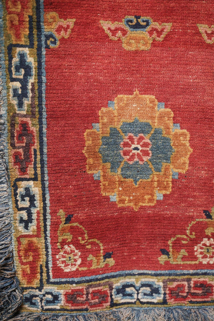 Tibetan Monastery Runner | Floral Roundel Field | Detail View