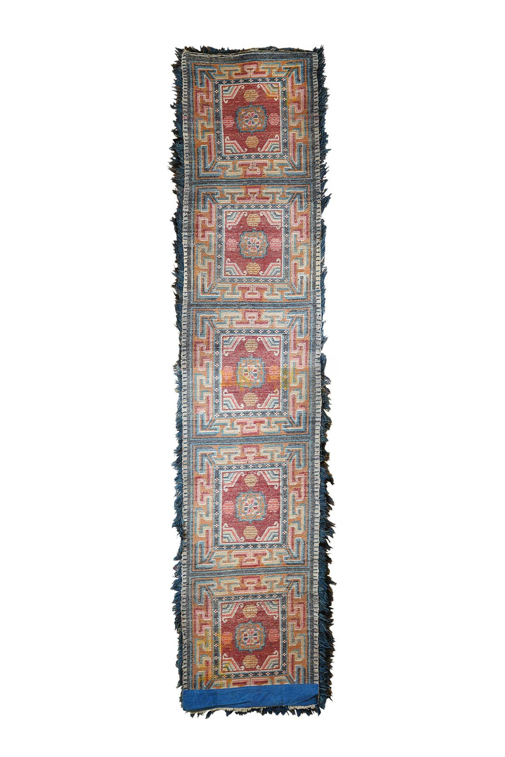 Tibetan Monastery Runner | Greek Key Panel Design | Back View
