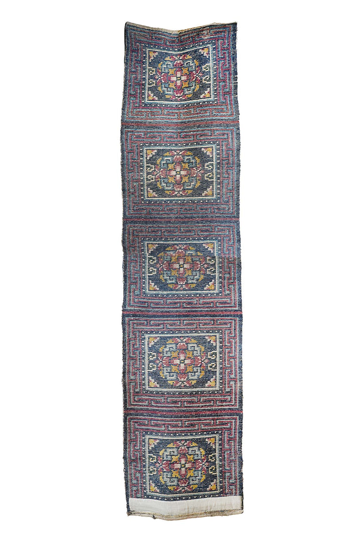 Tibetan Monastery Runner | Indigo Five-Panel Medallion Compartment | Back View