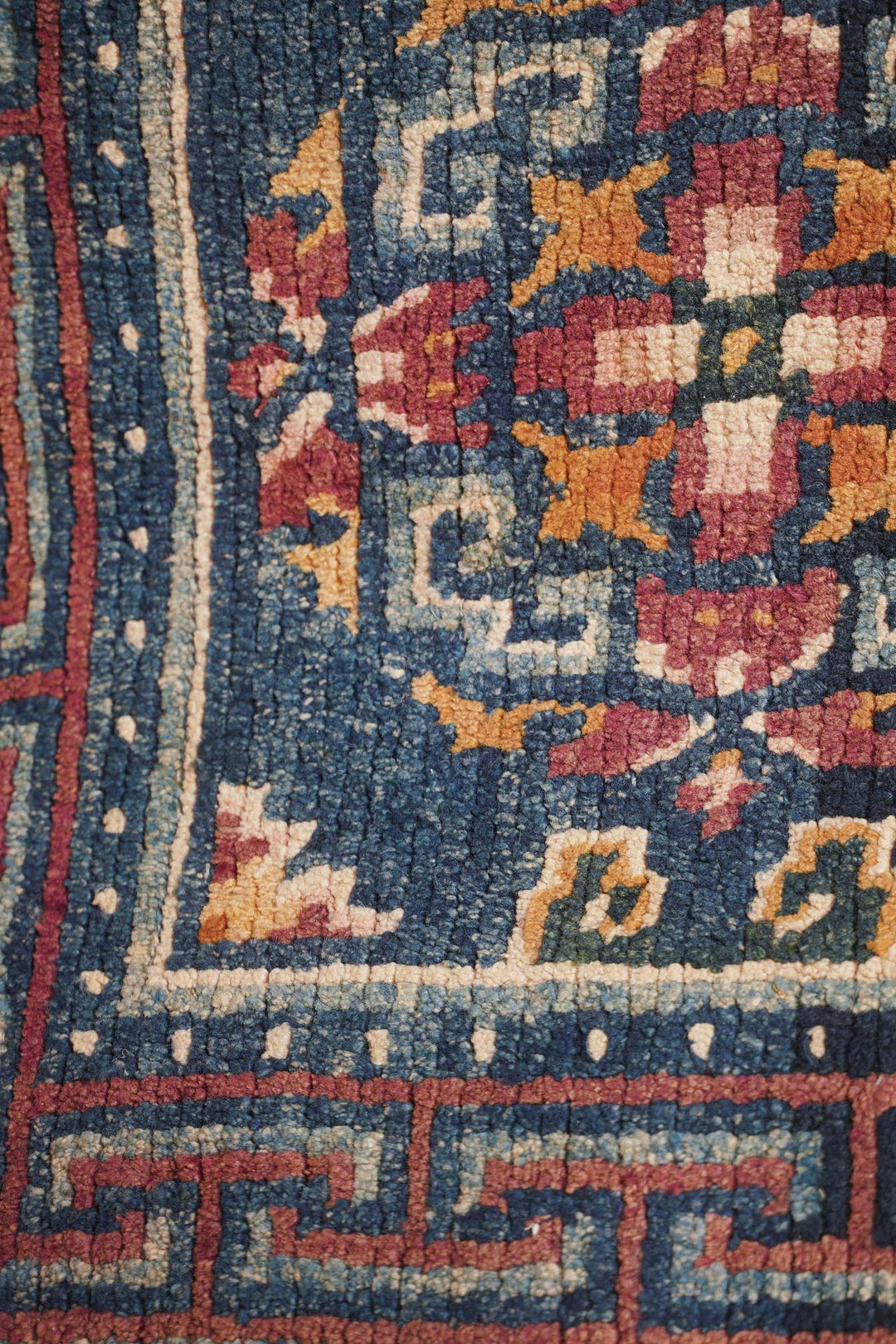 Tibetan Monastery Runner | Indigo Five-Panel Medallion Compartment | Detail View