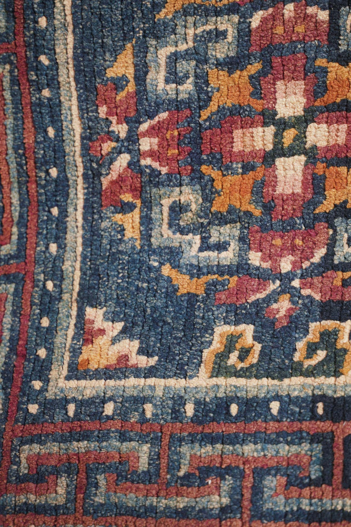 Tibetan Monastery Runner | Indigo Five-Panel Medallion Compartment | Detail View