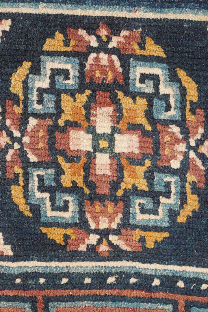 Tibetan Monastery Runner | Indigo Five-Panel Medallion Compartment | Detail View