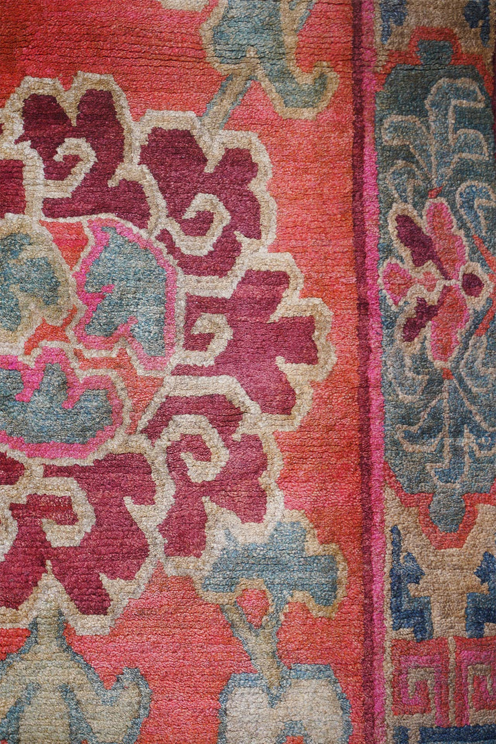 Tibetan Monastery Runner | Peony Medallion Field | Detail View