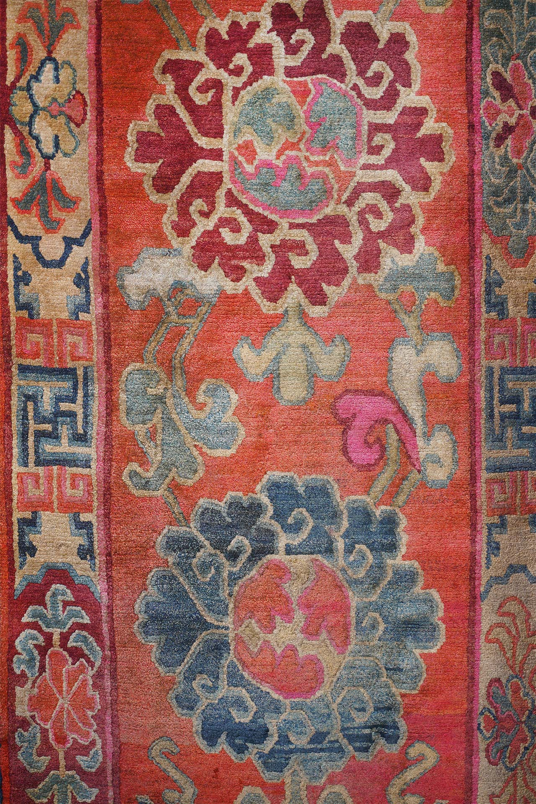 Tibetan Monastery Runner | Peony Medallion Field | Detail View