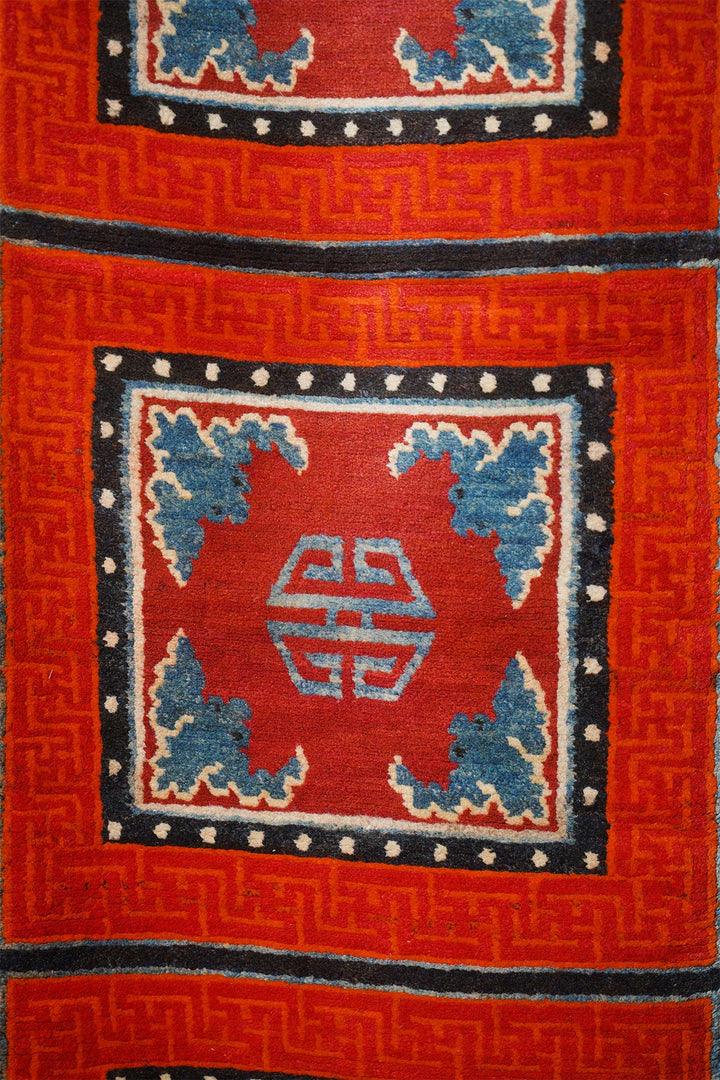 Tibetan Monastery Runner | Repeating Medallion Panels | Detail View