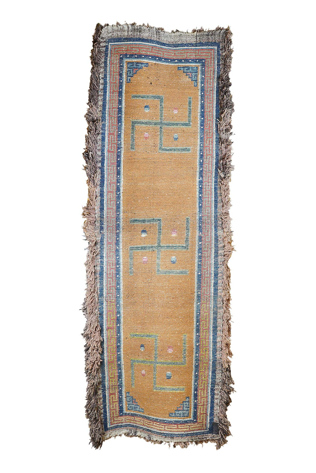 Tibetan Monastery Runner | Saffron Field Yungdrung Motifs | Back View