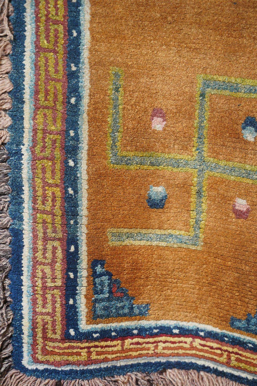 Tibetan Monastery Runner | Saffron Field Yungdrung Motifs | Detail View