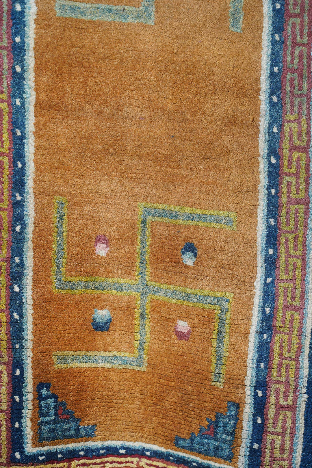 Tibetan Monastery Runner | Saffron Field Yungdrung Motifs | Detail View