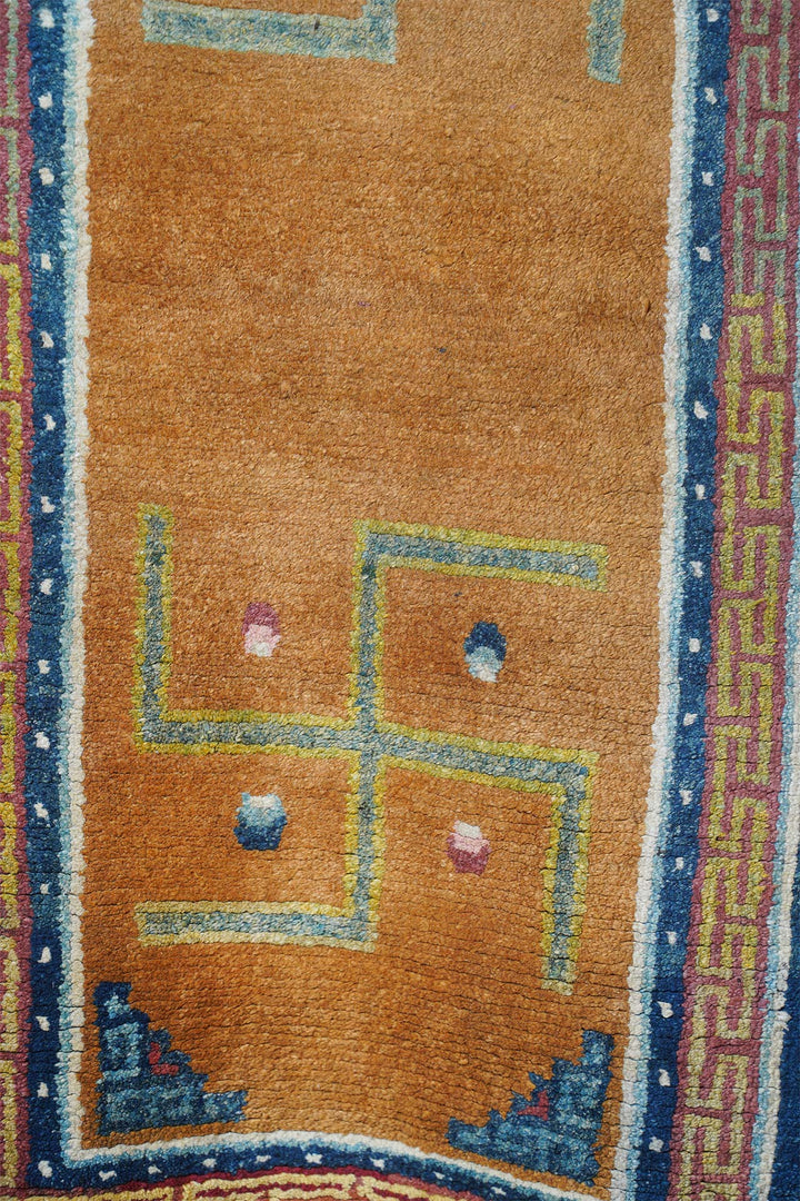 Tibetan Monastery Runner | Saffron Field Yungdrung Motifs | Detail View