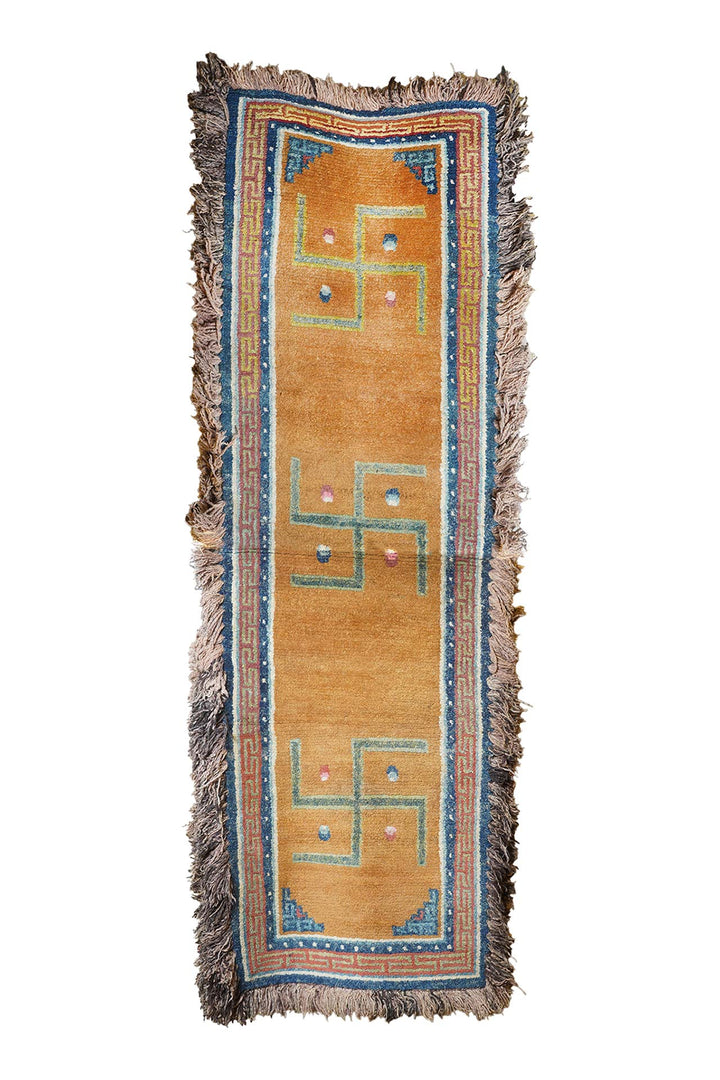 Tibetan Monastery Runner | Saffron Field Yungdrung Motifs | Front View