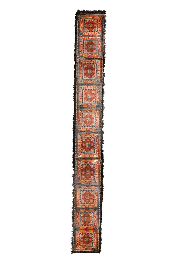 Tibetan Monastery Runner | Segmented Medallion Panels | Back View