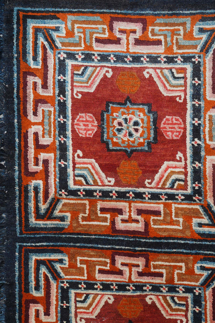 Tibetan Monastery Runner | Segmented Medallion Panels | Detail View